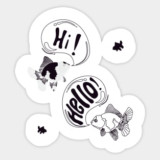 monochrome illustration of two-colored goldfish greeting each other Sticker